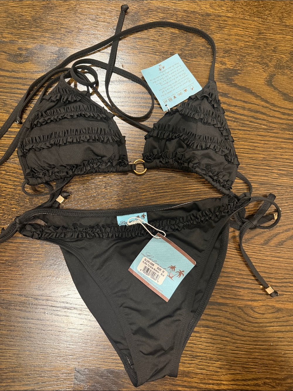 NWT Letarte Hawaii Women’s Black Ruffle Triangle Bikini Set size medium